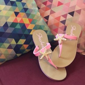 Pink Starfish Flip Flops